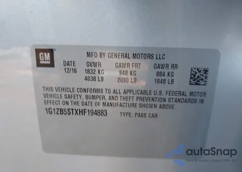 2017 Chevrolet Malibu Ls from USA, damaged, VIN 1G1ZB5STXHF194883